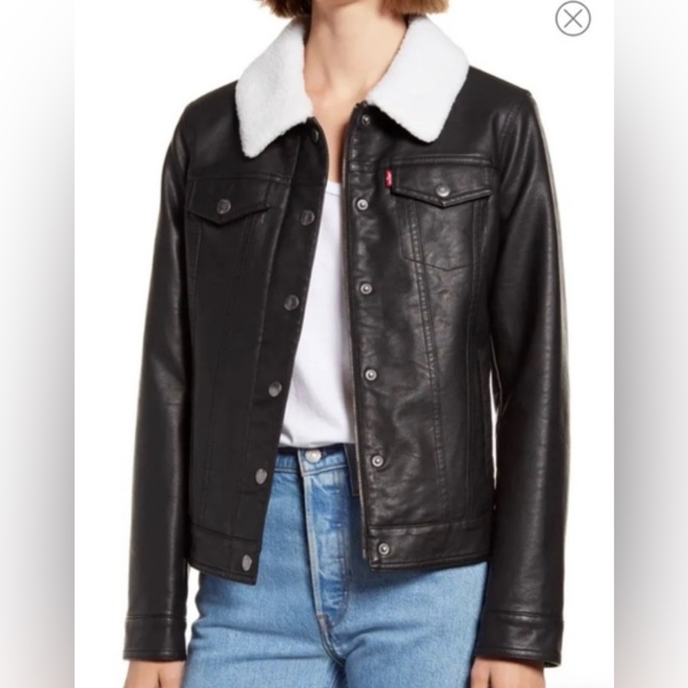Levi’s Faux Leather Sherpa Jacket in Black